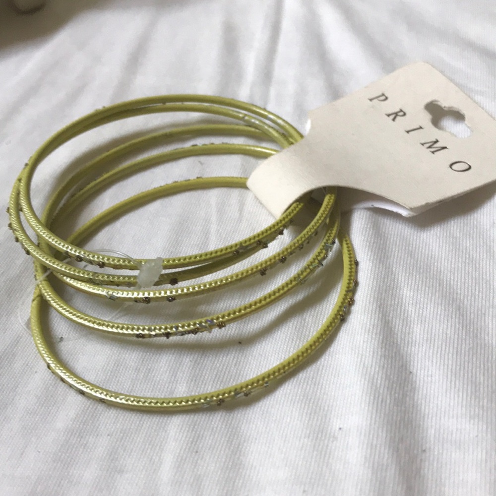 Thin Yellow and Silver Glitter Bangle Set